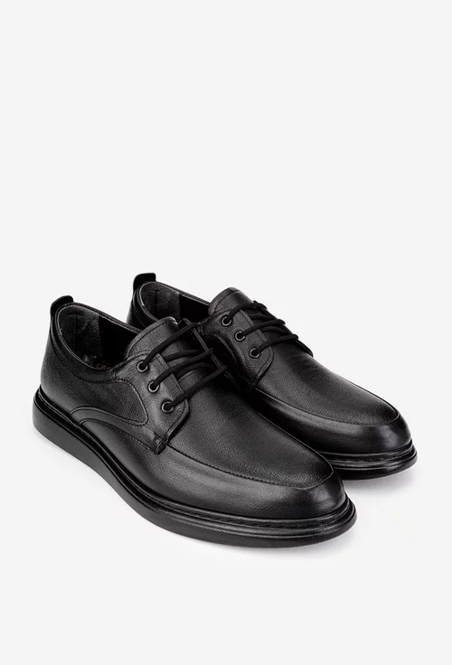 Pantofi barbati din piele naturala neagra cu varf rotunjit