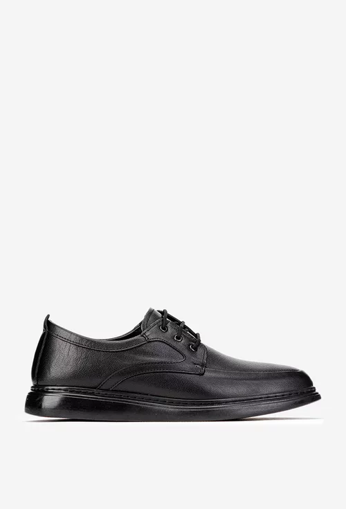 Pantofi barbati din piele naturala neagra cu varf rotunjit