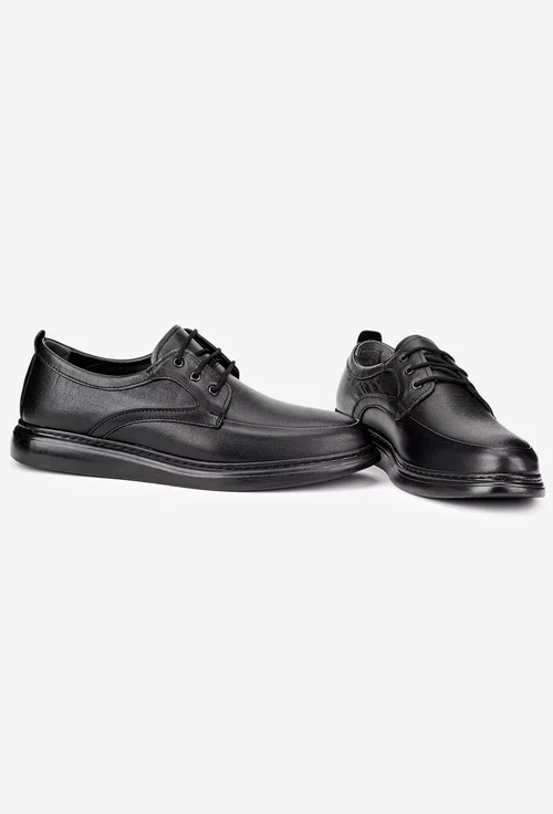 Pantofi barbati din piele naturala neagra cu varf rotunjit