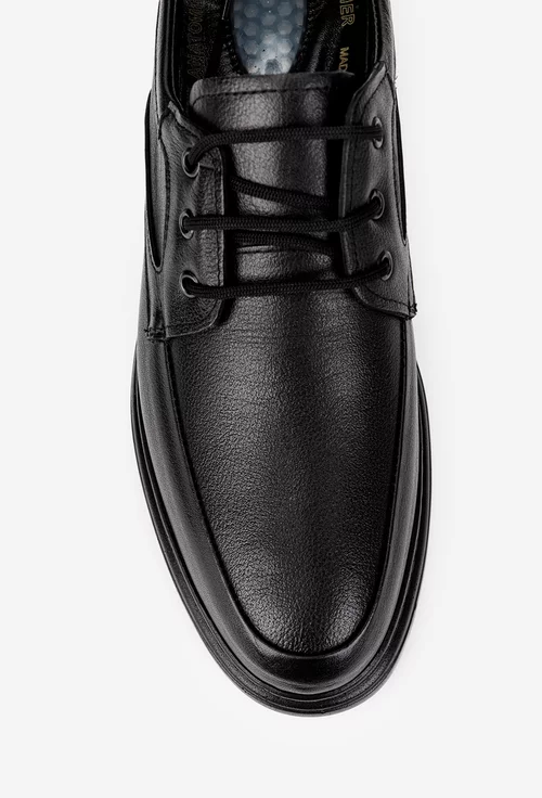 Pantofi barbati din piele naturala neagra cu varf rotunjit