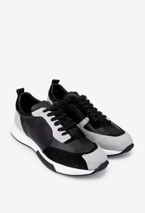 Pantofi barbati din piele neagra cu detalii gri