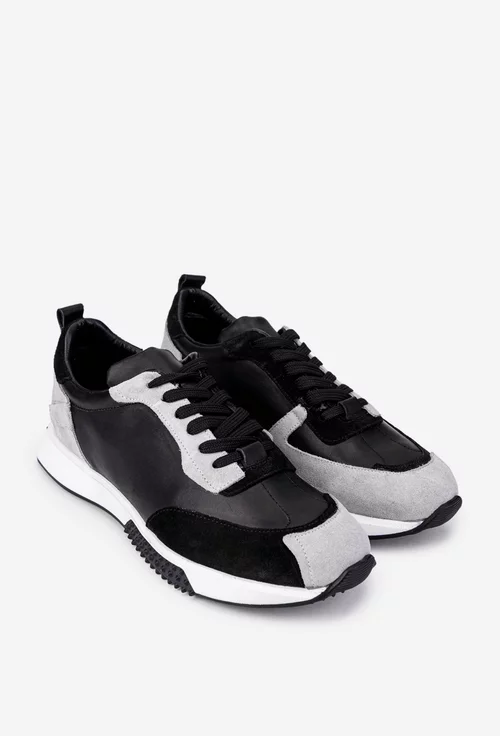 Pantofi barbati din piele neagra cu detalii gri