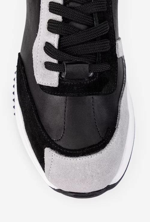 Pantofi barbati din piele neagra cu detalii gri
