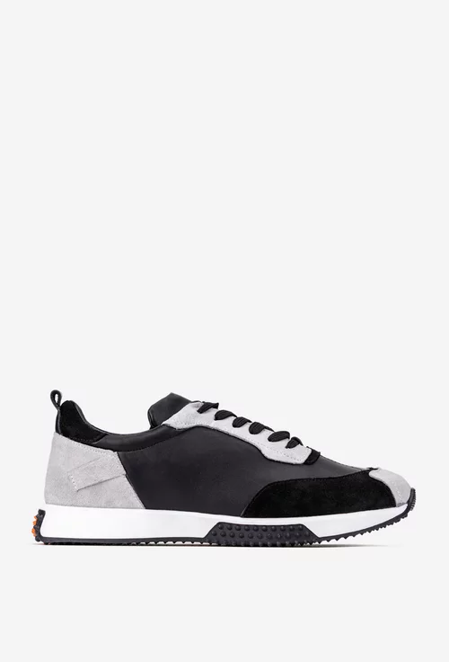 Pantofi barbati din piele neagra cu detalii gri