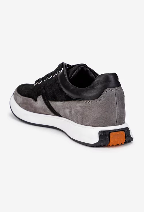 Pantofi barbati din piele neagra cu gri