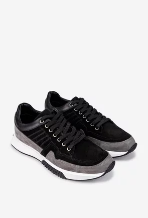 Pantofi barbati din piele neagra cu gri
