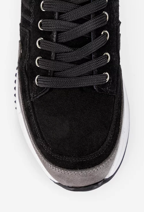 Pantofi barbati din piele neagra cu gri