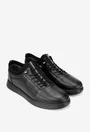 Pantofi barbati din piele neagra cu material textil