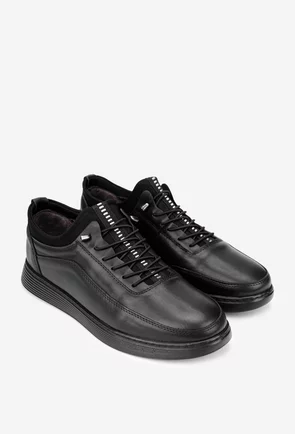 Pantofi barbati din piele neagra cu material textil