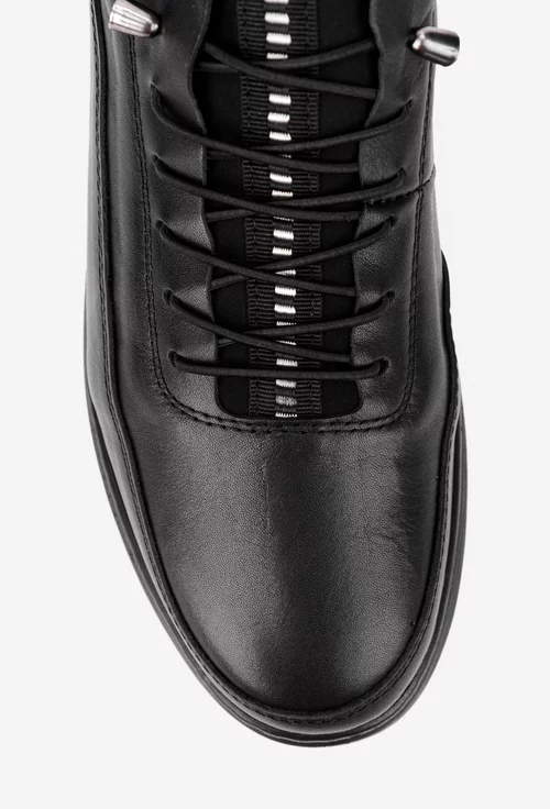 Pantofi barbati din piele neagra cu material textil