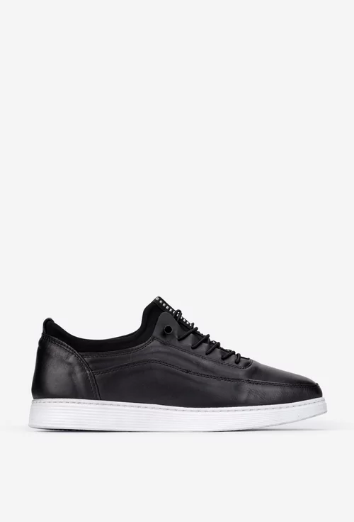 Pantofi barbati din piele neagra cu siret elastic