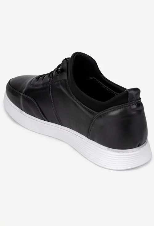 Pantofi barbati din piele neagra cu siret elastic