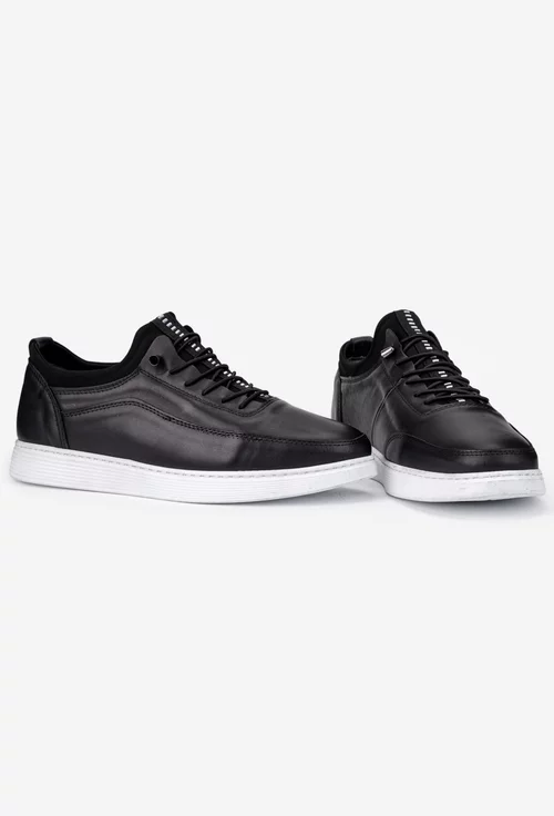 Pantofi barbati din piele neagra cu siret elastic