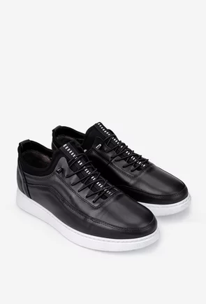 Pantofi barbati din piele neagra cu siret elastic
