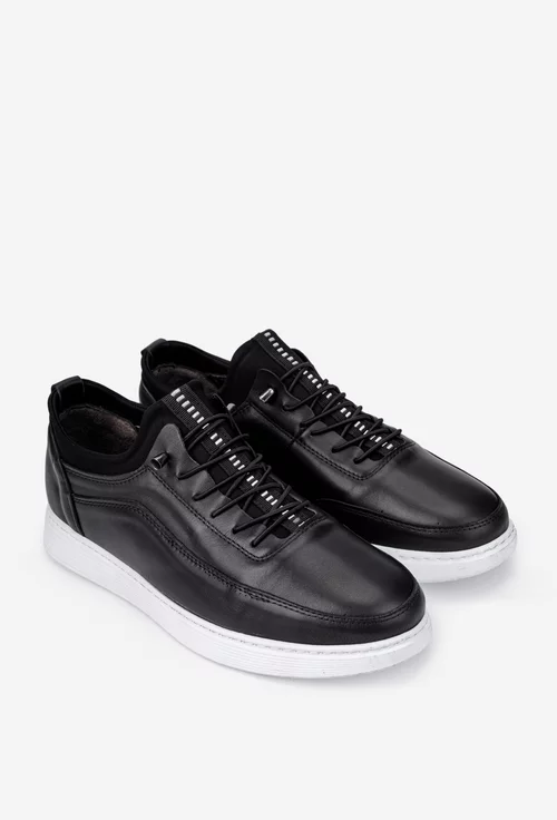Pantofi barbati din piele neagra cu siret elastic