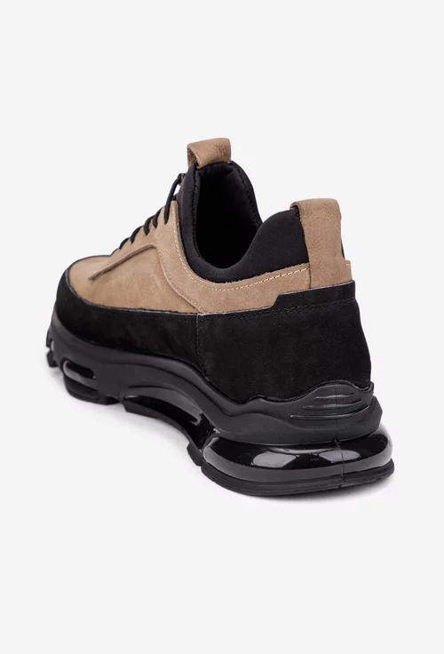 Pantofi barbati din piele taupe cu negru