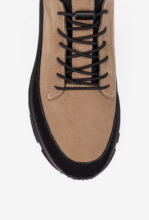 Pantofi barbati din piele taupe cu negru