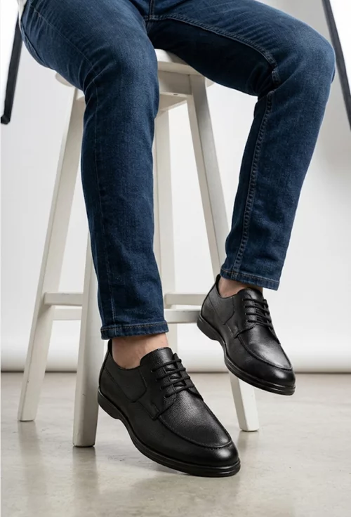 Pantofi barbati din piele texturata neagra picture - 2