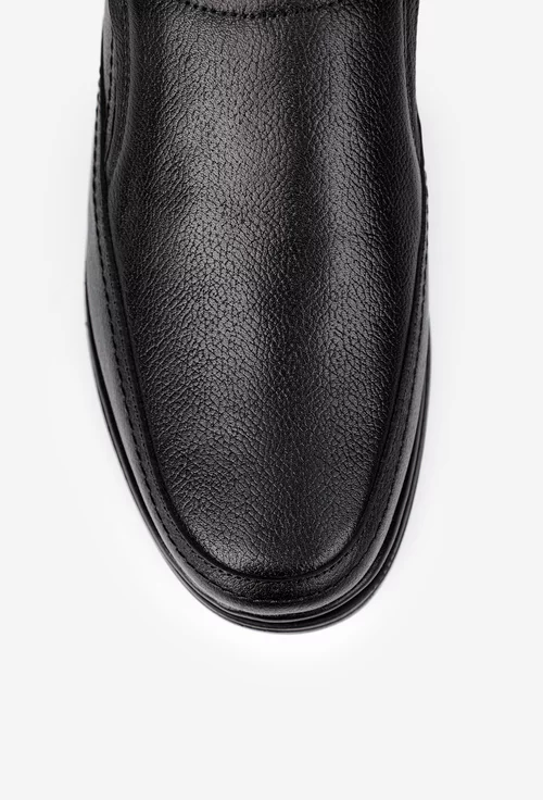 Pantofi barbati din piele texturata neagra cu elastic