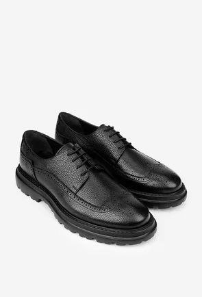 Pantofi barbati din piele texturata neagra cu model