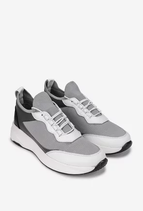 Pantofi barbati gri cu alb din piele si material textil