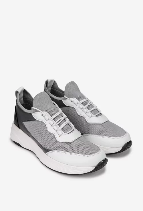 Pantofi barbati gri cu alb din piele si material textil