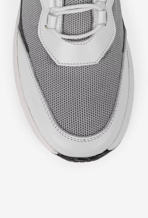 Pantofi barbati gri cu alb din piele si material textil
