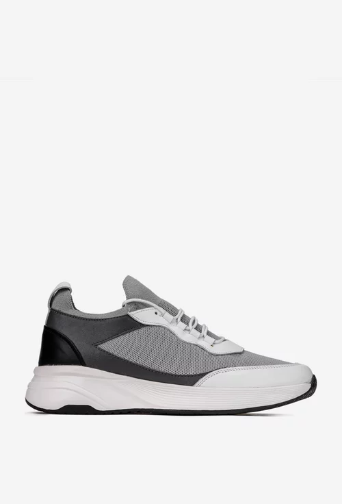 Pantofi barbati gri cu alb din piele si material textil