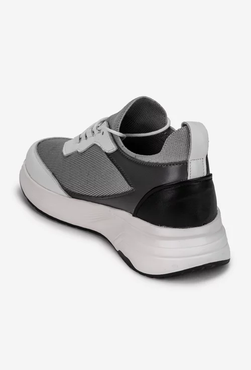 Pantofi barbati gri cu alb din piele si material textil