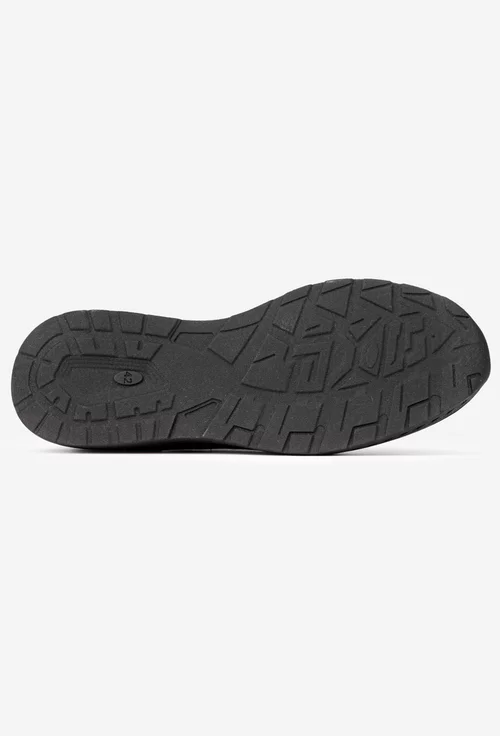 Pantofi barbati gri cu negru din piele nabuc si material textil