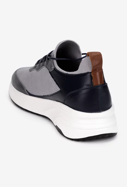 Pantofi barbati gri cu negru din piele si material textil