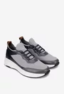 Pantofi barbati gri cu negru din piele si material textil