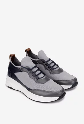 Pantofi barbati gri cu negru din piele si material textil