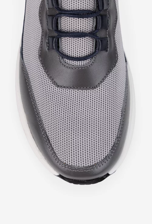 Pantofi barbati gri cu negru din piele si material textil
