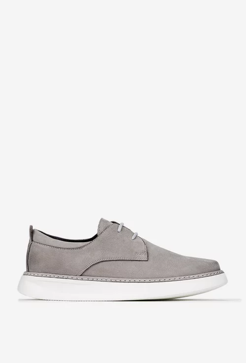 Pantofi barbati gri din piele nabuc