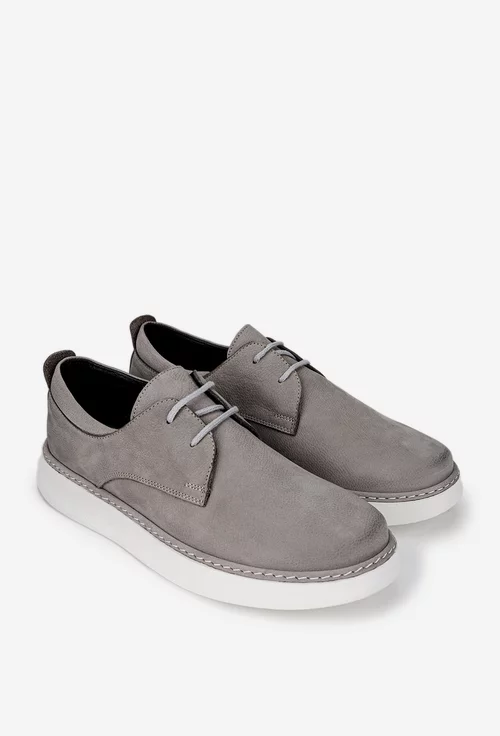 Pantofi barbati gri din piele nabuc