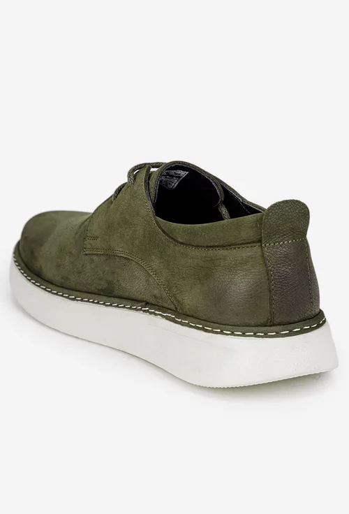 Pantofi barbati kaki din piele nabuc
