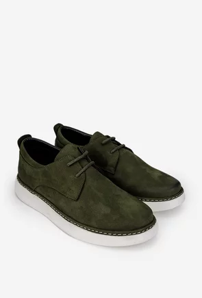 Pantofi barbati kaki din piele nabuc