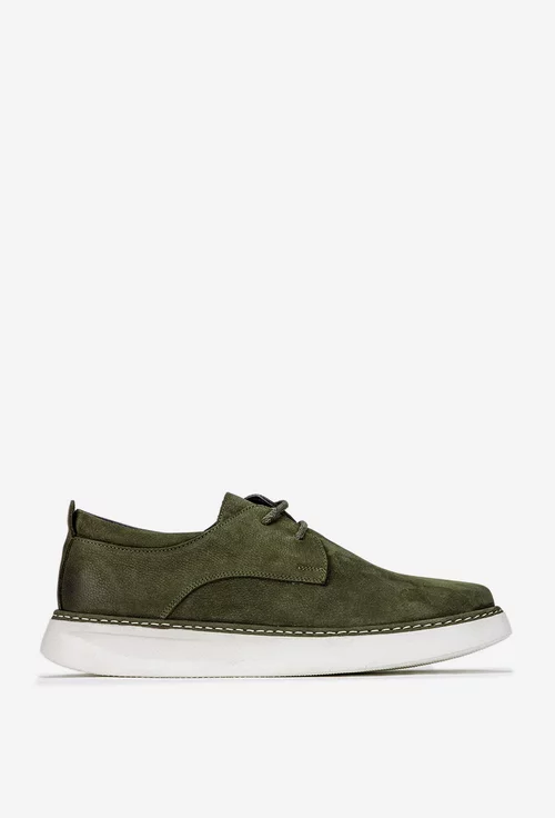 Pantofi barbati kaki din piele nabuc
