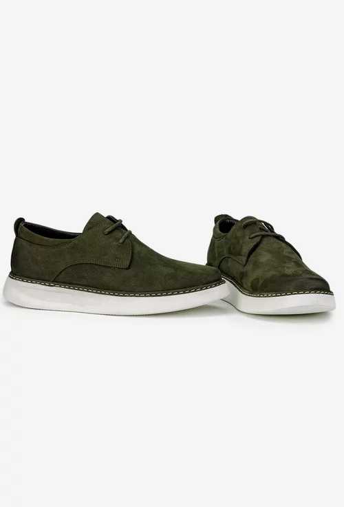 Pantofi barbati kaki din piele nabuc