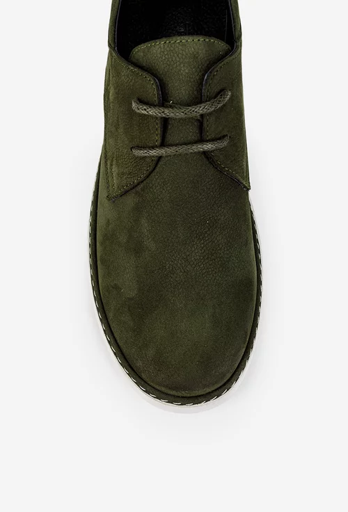 Pantofi barbati kaki din piele nabuc