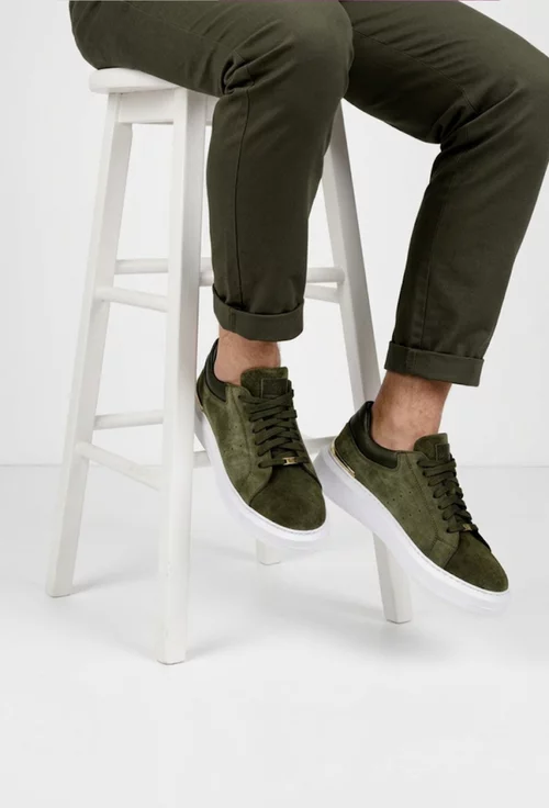 Pantofi barbati kaki din piele naturala nabuc