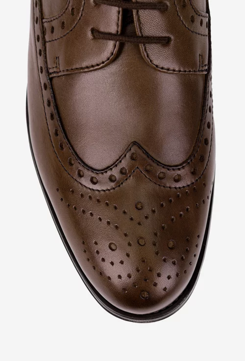 Pantofi barbati maro din piele naturala cu model