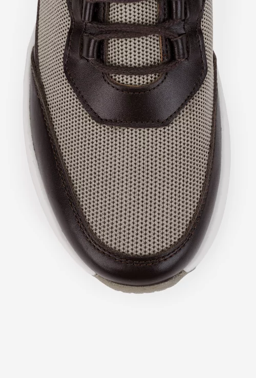 Pantofi barbati maro din piele si material textil