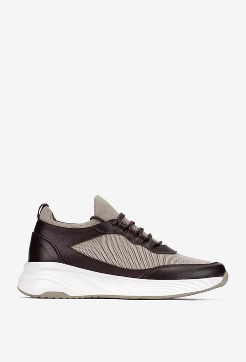 Pantofi barbati maro din piele si material textil