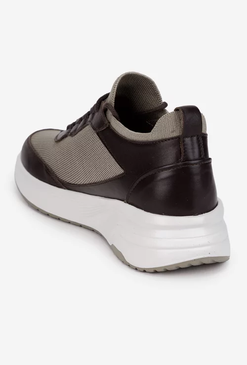 Pantofi barbati maro din piele si material textil