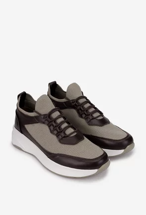 Pantofi barbati maro din piele si material textil
