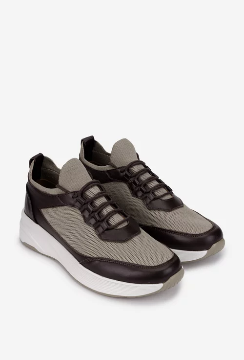 Pantofi barbati maro din piele si material textil