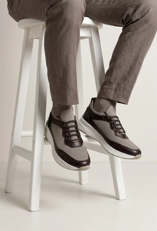 Pantofi barbati maro din piele si material textil