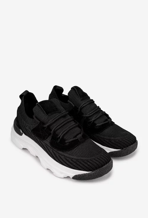 Pantofi barbati negri din material textil si piele intoarsa